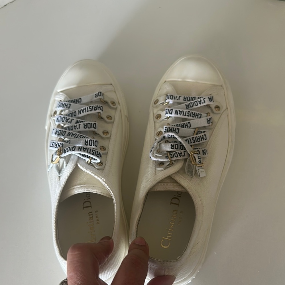 Dior White Sneakers with Gold Accents - Picture 4 of 4